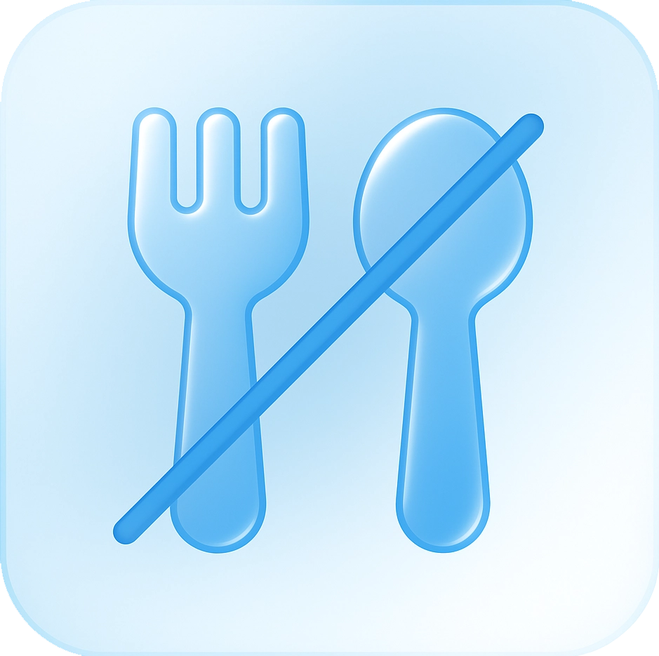 Icon showing crossed-out eating utensils representing fasting before dental sedation with MASC Cares.