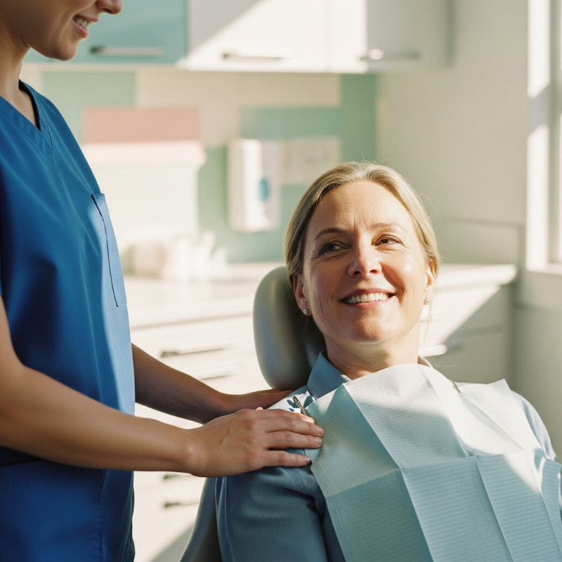 Dental patient discussing anxiety-related sedation options