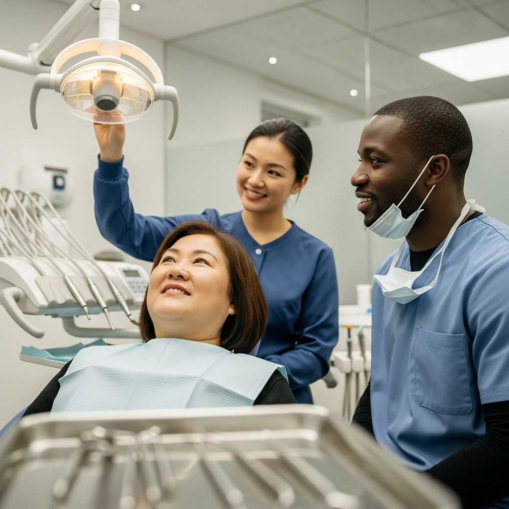 Dental team coordinating complex dental treatment under sedation